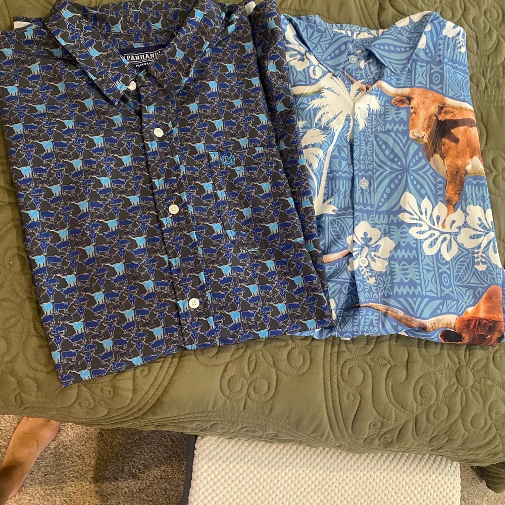Panhandle Slim Blue Casual Button Down Shirt with Geometric Pattern
